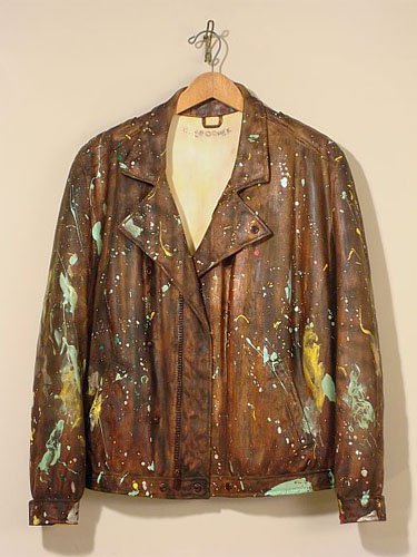 "The Bridge Painter's Coat," carved wood, oil stain, and mixed media
