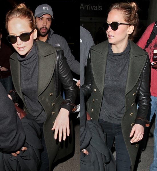 Jennifer-Lawrence-trench-coat-with-leather-sleeves