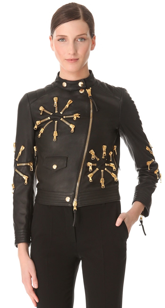  Moschino Leather Jacket with Zip Detail