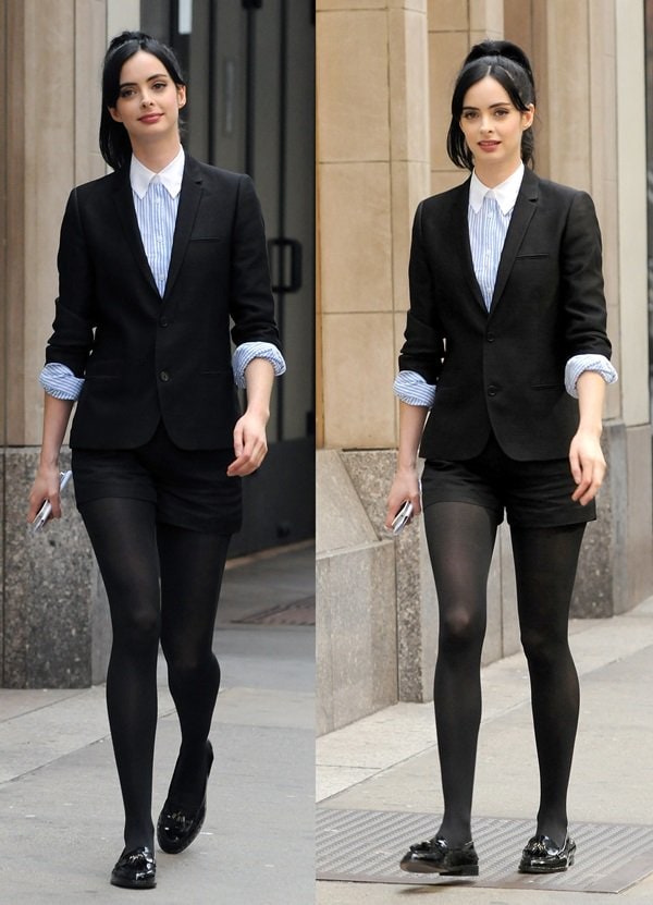 Krysten Ritter filming on the set of comedy TV movie, Assistance, in New York City