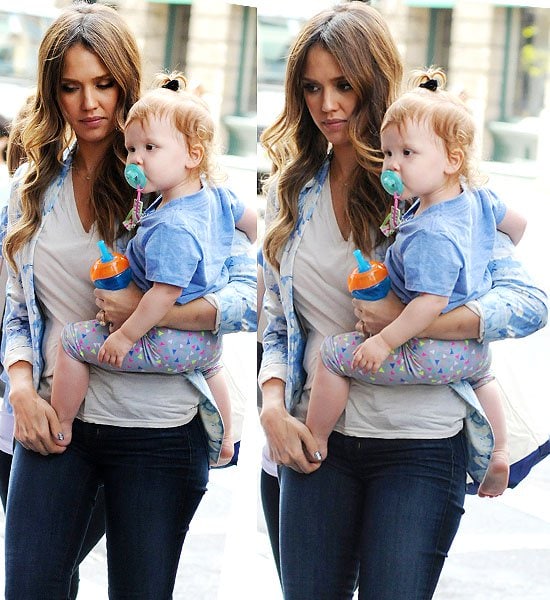 Jessica Alba and her daughter, Haven Garner, heading to their hotel in Manhattan in New York City on May 7, 2013
