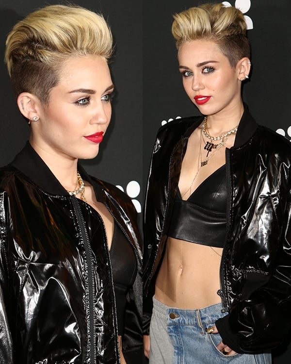 Miley Cyrus wears KTZ 'Poet' embroidered short bomber jacket