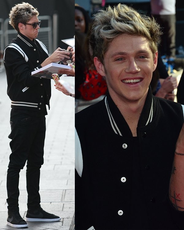 Niall Horan in a varsity jacket by Saint Laurent at One Direction: This Is Us world premiere