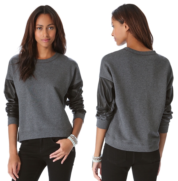 DKNY Leather Sleeve Pullover