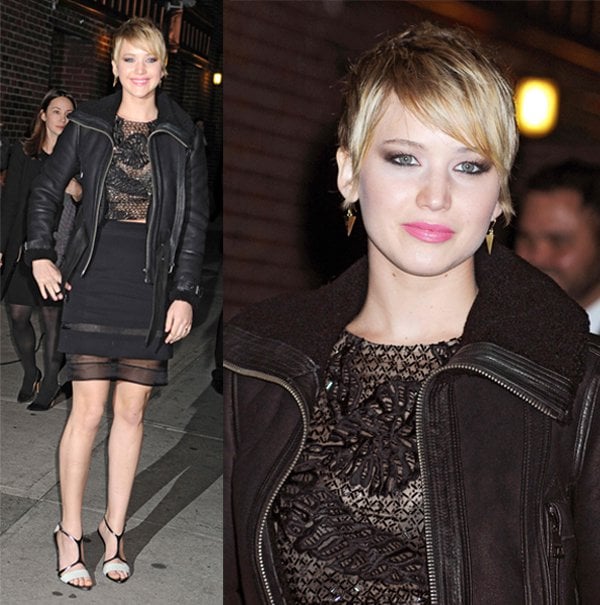 Actress Jennifer Lawrence enters the "Late Show With David Letterman" taping