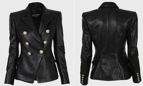 Balmain Double Breasted Black Leather Jacket