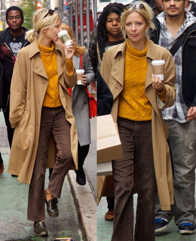 Annabelle Dexter-Jones shows how to lay with a camel coat in New York City