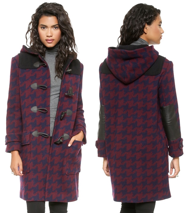 DKNY Hooded Coat with Leather Trim