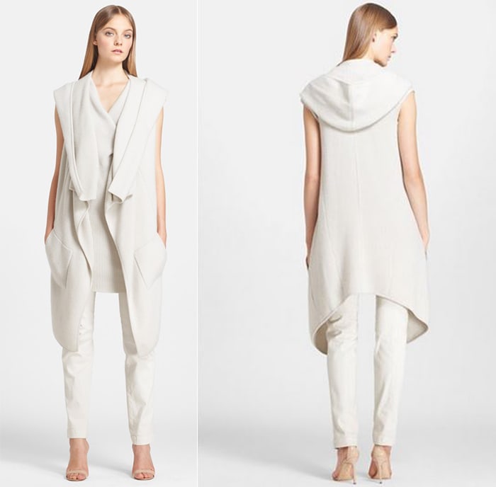 Donna Karan New York Sleeveless Boiled Cashmere Coat with Hood