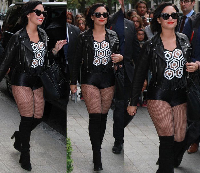 Demi Lovato showed off her shapely thighs in a very skimpy pair of shorts when she was still in Paris