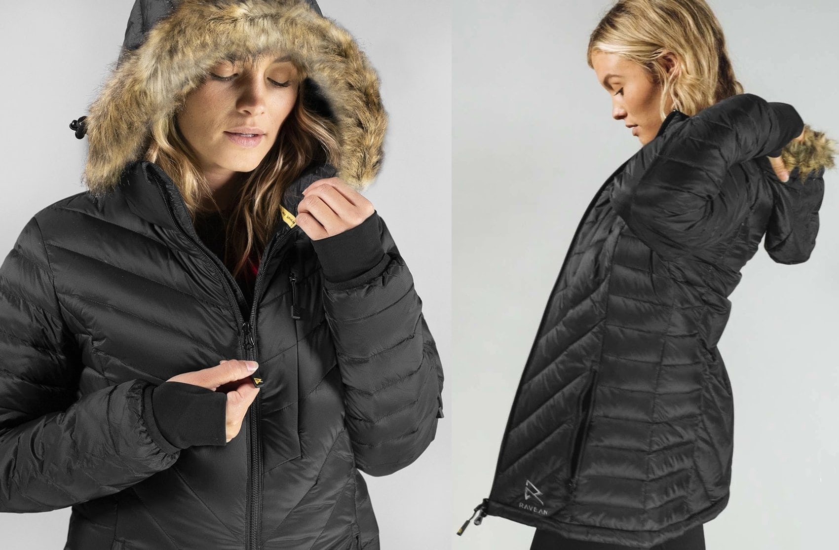 This heated down jacket system is comfortable in temperatures between -10° F (-23° C) to 55° F (12° C)