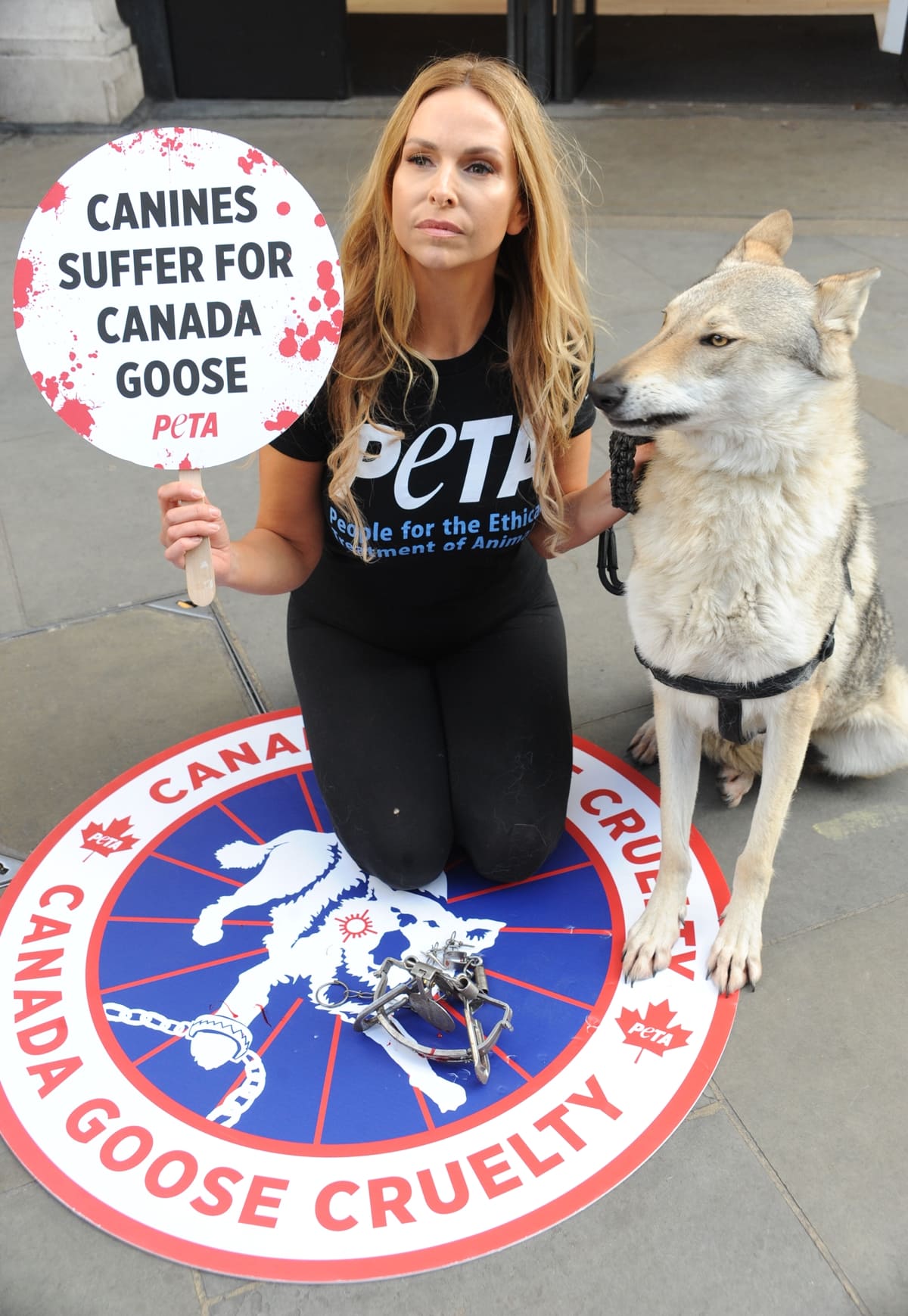 UK TV presenter and animal expert Anneka Svenska, and her canine companion Will, join the PETA campaign to end trapping and killing of coyotes for fur-trimmed coats