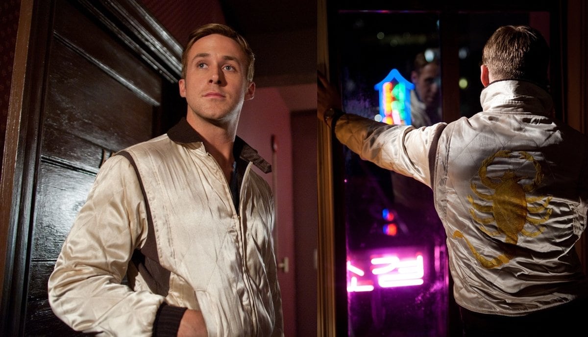 Inspired by the band KISS, and Kenneth Anger's 1964 experimental film Scorpio Rising, Ryan Gosling wears a satin jacket with the logo of a golden scorpion on the back in the 2011 American action drama film Drive