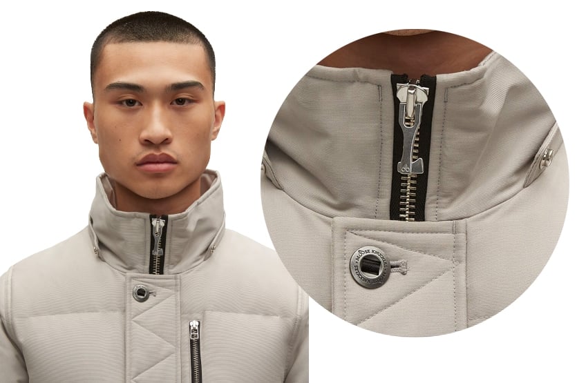Moose Knuckles jackets have heavy-duty industrial YKK zippers and hand-sewn reinforcements throughout